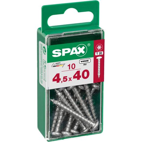 SPAX Lot de 10 vis acier tête ronde pozidriv SPAX, Diam.4.5 mm x L.40 mm (1/5)