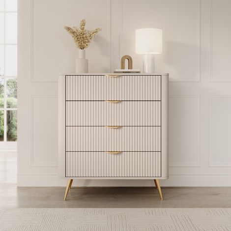 Aparador Haliso, Alacena 4 Cajones, un Estante, Puerta Corredera, 88x38x101h cm Beige (1/5)