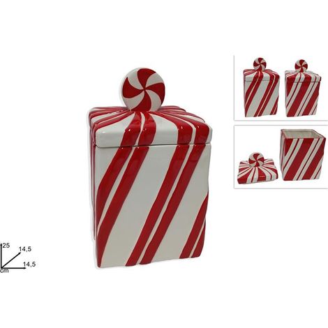 1 Pezzo Barattolo Decorativo in Ceramica Rosso Bianco 25 cm 2 Colori (1/2)