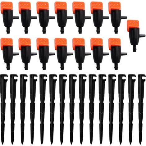VooGenzek 15 Stücke Verstellbare Mikro-Sprühstrahler für 4/7 mm Tropfschläuche, Gartenbewässerungstropfer, Tropfsystem Bewässerungsregner mit Bewässerungs Tropfstützen, für Garten, Rasen (1/5)