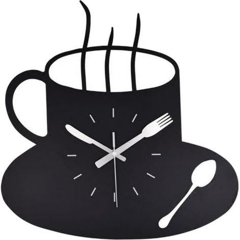 Reloj de pared silencioso de acrílico con forma de taza de café y números romanos para sala de estar, cocina u oficina. (1/5)