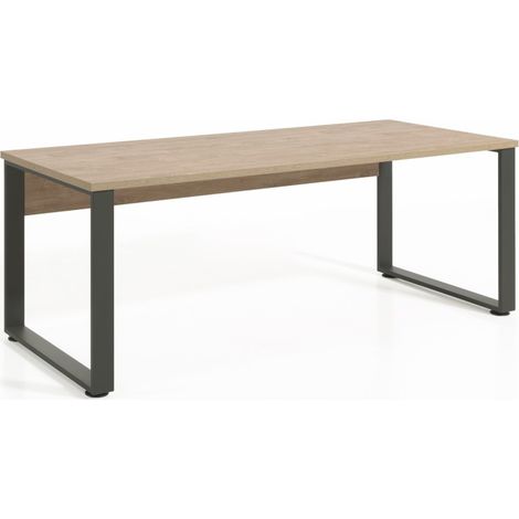 Professioneller Büroschreibtisch 200cm in Goldene Eiche und Schwarz aus der Kollektion DEPÉ