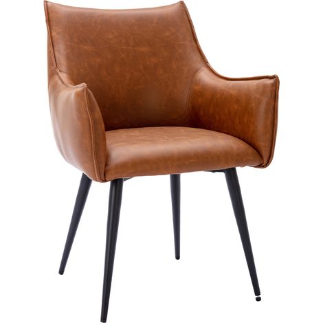 Wahson Fauteuil relax en Cuir PU, Fauteuil de Salon avec Pieds Métal, Chaise de Salon Chambre Rembourré, Marron (1/5)