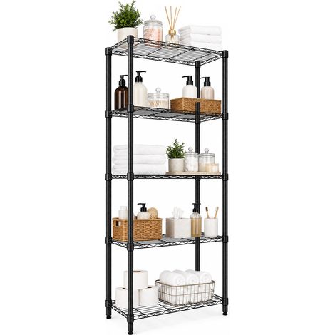 Étagère de rangement robuste à 5 niveaux en métal - Étagère métallique réglable - Pieds de nivellement - Capacité de 90 kg par étagère - Autoportante pour garage, cellier ou buanderie