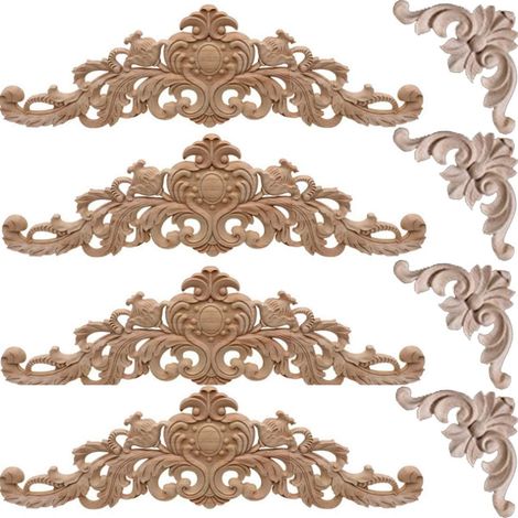 Sculpture Bois - 30 x 8,5 cm - Décoration Murale Bois Naturel en Hévéa - Pour Porte Armoire Fenêtre Table - Lot de 8 (1/5)