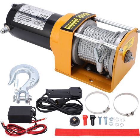 Treuil électrique 12V 1360kg avec câble 5mmx10m, guide-câble à rouleaux 4 directions, télécommande filaire pour ATV UTV tout-terrain (1/5)