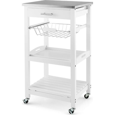 Carrito de servicio con ruedas y mostrador 47 x 39 x 85 cm 4 ruedas prácticas estilo moderno acero inoxidable blanco 200019994