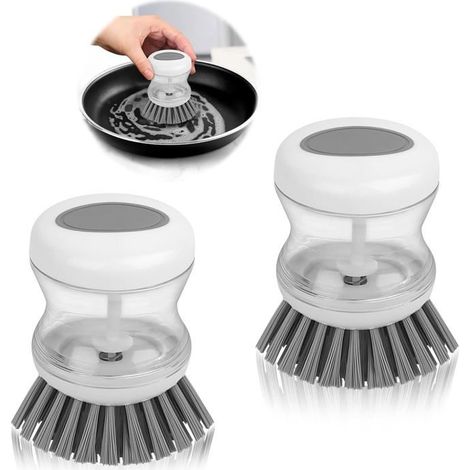 2-teiliges Geschirrbürsten-Set mit Flüssigkeitsspender, Geschirrbürste mit Druckmechanismus und Spender zum Reinigen von Geschirr (1/4)