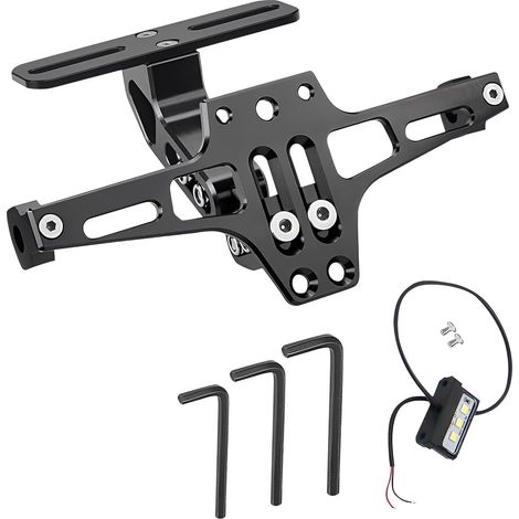 Support de plaque d'immatriculation pour moto, réglable, avec éclairage de plaque d'immatriculation, support de plaque d'immatriculation universel pour la plupart des modèles de moto courants (1/5)