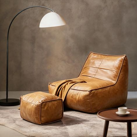 Fauteuil poire et pouf en tech cloth marron design ergonomique (1/5)