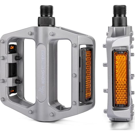 Pedales de plataforma de aluminio para bicicleta con pines y reflectores, universales.