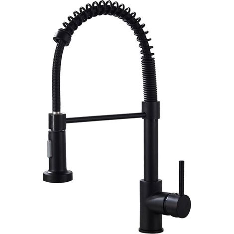 Robinet de cuisine à eau chaude et froide rotatif à mélange d'eau - Robinet à ressort avec pulvérisateur amovible, à arc haut, à poignée unique, design moderne en acier inoxydable pour évier de cuisin (1/4)