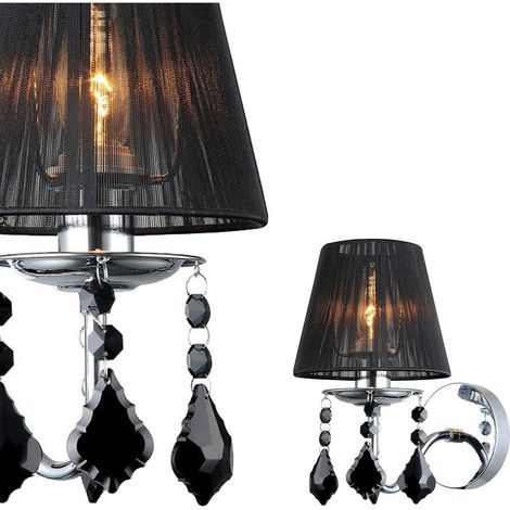 Italux Cornelia - Applique Cromo, Nero 1 Luce con Paralume Tessuto Nero, attacco E14