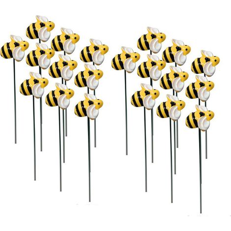 Lot de 20 décorations de jardin : Pics décoratifs en forme d'abeilles réalistes — Ornements pour cour et pelouse (en résine) (1/5)
