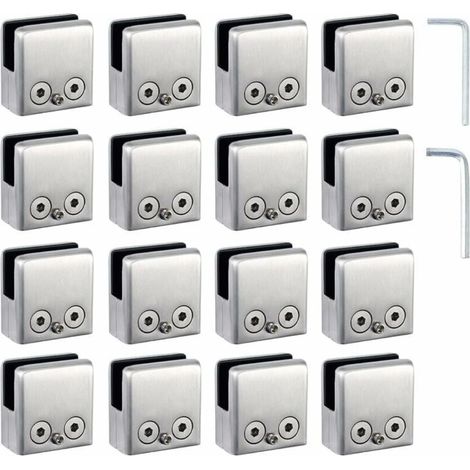 16pcs Pinces à Verre 8-10mm Support Verre dans Pinces en Acier Inoxydable Arrêtez Verre de Forme Carrée 8-10mm avec 2 Clés Hexagonales pour Balustrade d'Escalier (1/5)