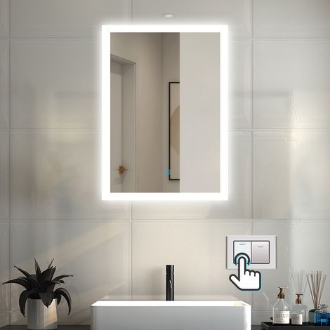 Bathroom Mirror with Led Lights, 700X500mm Dimmable Illuminated Backlit Bathroom Mirror with Desmister, Touch, Brightness Memory, 3000K-6000K (1/5)