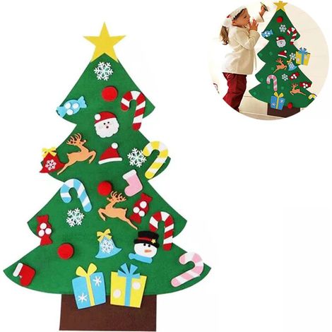 Kit di albero di Natale in feltro fai-da-te con decorazioni per bambini, decorazioni per porta a muro per Capodanno (1/5)