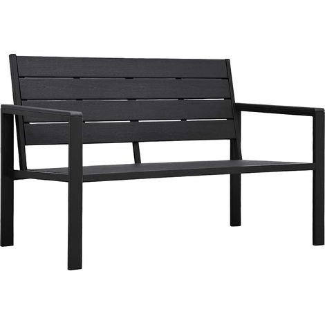 Banc de Jardin Extérieur en Plastique PEHD Aspect Bois Massif et Acier Noir 120 cm - PANGIVO (1/5)