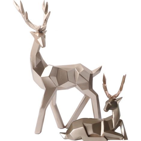 2pcs Sculpture de statue de cerf de résine moderne Décoration de cabinet de bureau à la maison (doré)