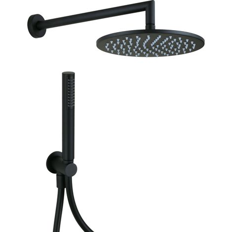 Rundes, mattschwarzes Duschset mit Arm, Duschkopf und Handbrause inklusive Halterung und Schlauch Pollini Lumea SSXK001040 matt-schwarz (1/2)
