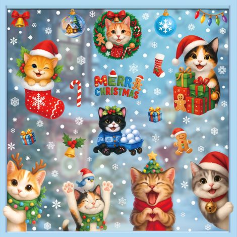 Autocollants chiots de Noël pour décorer les vitres, décorations d'ambiance de Noël, couronnes de fenêtre, boîtes cadeaux, autocollants statiques