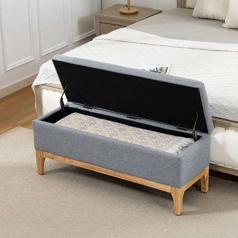Banc de rangement, coffre de rangement avec couvercle amovible style scandinave, en tissu lin, gris, 110 x 39 x 45 centimètres