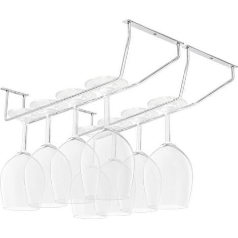 Juego de 2 soportes colgantes para copas - Acero cromado - Con tornillos y tacos para pared - Soporte colgante para copas de 34 x 11 cm - Almacenamiento de copas para bar y cocina (1/5)