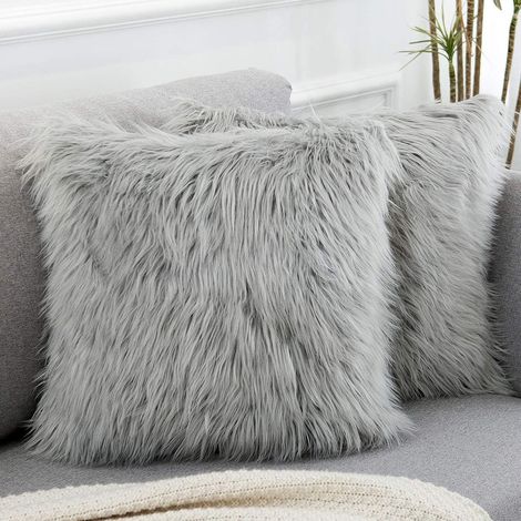 Housse De Coussin - Fausse Fourrure Mérinos - 45 X 45 Cm - Pour Canapé Lit Chambre - Lot De 2 (1/5)