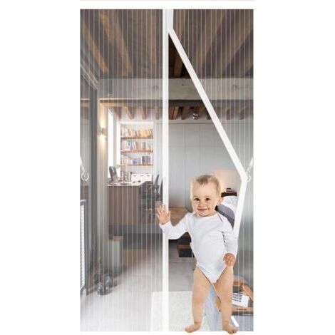 Magnétique Moustiquaire Porte,90x210cm, Rideau de Porte Anti Mouche Fermeture Automatique Anti Insectes Respirant Moustiquaire pour Portes de balcon, Salon, Montage par Sans Perçage,Blanc (1/4)