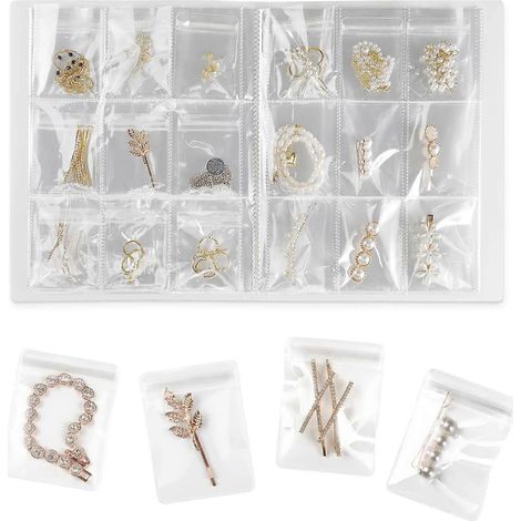 Organisateur de bijoux transparent avec poches, boîte de rangement de voyage givrée, 50 pièces, pochette en PVC, porte-boucles d'oreilles et colliers, anti-oxydation (9gongge) (1/5)