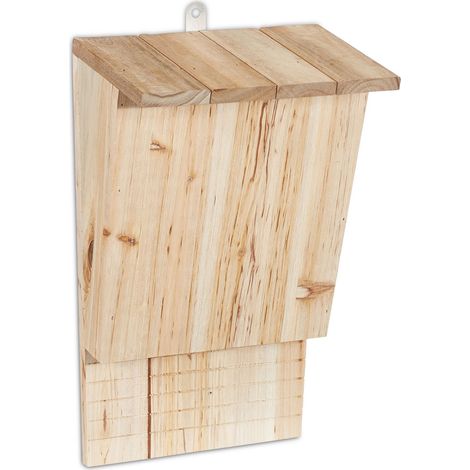 Abri à chauves-souris en bois non traité 30 x 20 x 15 cm avec planche d'atterrissage style naturel en bois brun (1/5)