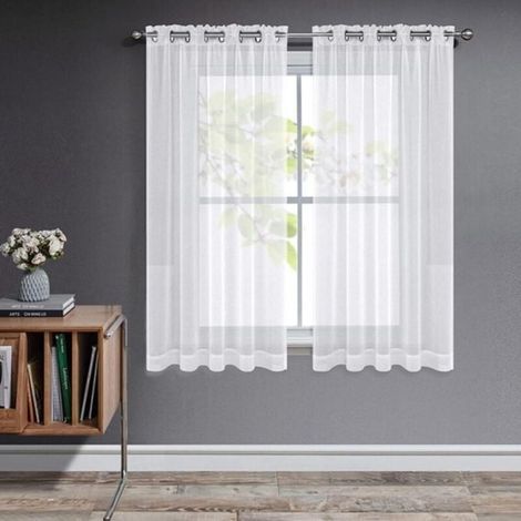 Cortinas blancas transparentes, juego de 2, cortinas cortas de tul de organza con ojales, translúcidas, que filtran la luz, decoración para el hogar, dormitorio o cocina (blanco, 2 x 107 x 160 cm)