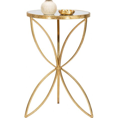 Mesa de Salón Balesosa, Diseño con Mariposa, Forma Redonda, Color Transparente, 35x35x60h cm oro
