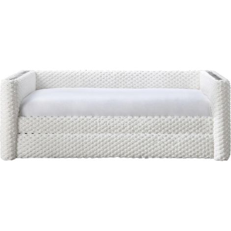 Mobilier Deco – Lit gigogne tissu blanc 90x190 cm – Conception ergonomique – Idéal pour chambre d'enfant – Matériau doux et résistant
