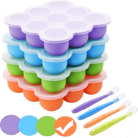 Plateau Congélation Bébé - 9 x 75ml - Silicone Alimentaire - Couvercle Étanche - Conservation Aliments et Lait Maternel - Orange (1/5)
