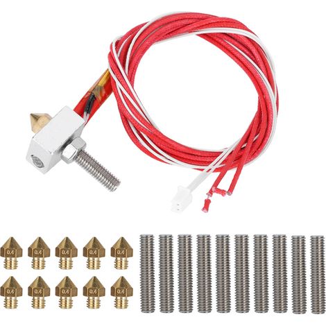 Extrudeuse d'imprimante 3D avec bloc chauffant en aluminium, 10 tuyaux de ligne (30 mm) et 10 buses de 0,4 mm