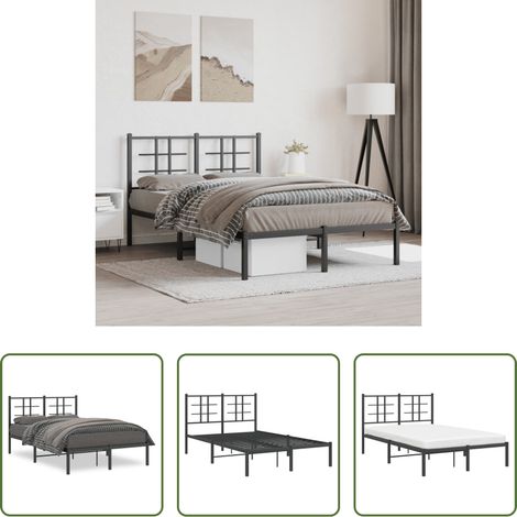 vidaXL Lit avec soutien - Cadre de lit métal sans matelas avec tête de lit noir 120x190cm (1/5)