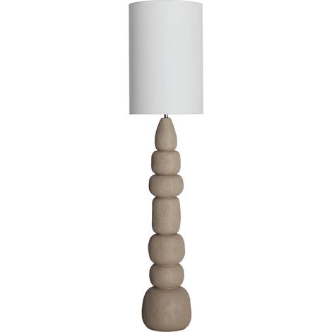 Lampe sur pied contemporaine en résine beige et abat jour blanc - Beige sable et blanc cassé (1/3)