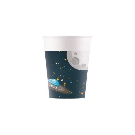 Vasos de papel, multicolor, diseño espacial, 200 ml, 8 unidades.