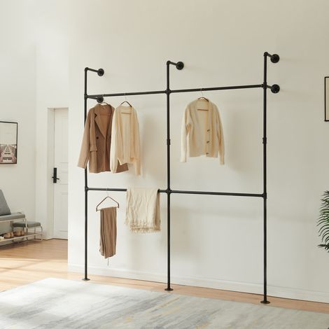 Stand Appendiabiti Kenävatka da Parete in Acciaio con Barra Porta Abiti 222x201x31 cm - Nero [en.casa] (1/5)