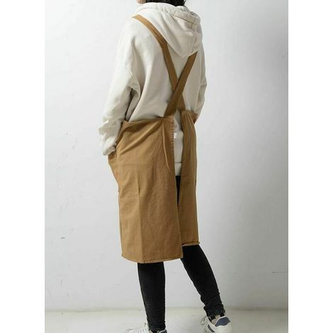 Tablier de jardinage Tablier japonais en sergé de coton et lin pour femme avec poches, robe tendance pour jardinage, peinture, nettoyage, cuisine - Jaune (1/4)