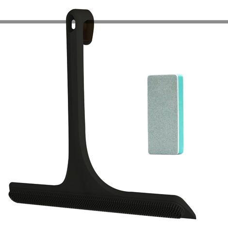 Raclette Douche sans Traces avec Crochet Intégré, 2-en-1 Raclette Vitre Silicone avec Squeegee et Poils, Nettoyage Efficace pour Paroi de Douche, Fenêtre, Miroir, Carrelage, Voiture, Bain - 28cm Noir (1/5)