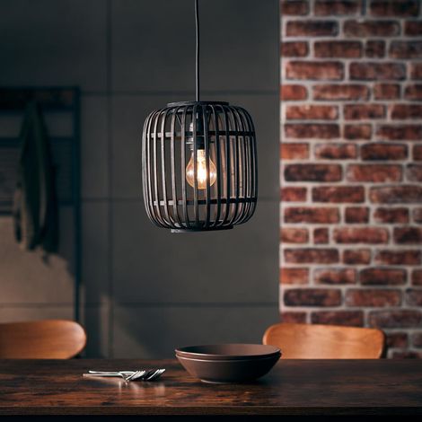 BRILLIANT Woodrow Pendelleuchte 1flg 21cm holz dunkel/schwarz Innenleuchten,Pendelleuchten 1x A60, E27, 60W, geeignet für Normallampen (nicht enthalten) Kabel kürzbar (1/5)