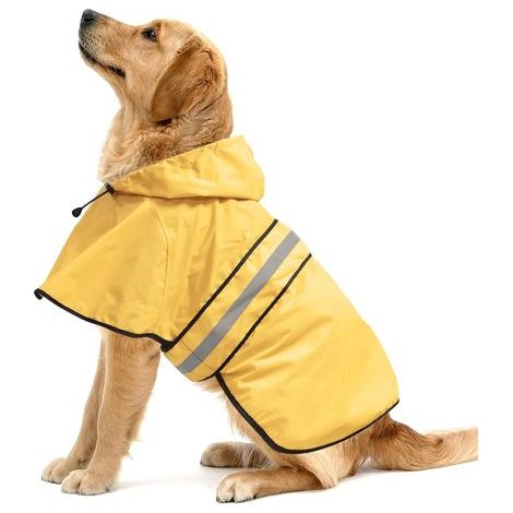 Impermeabile giallo riflettente per cani, taglia L, lunghezza dorso 57,2 cm, impermeabile, regolabile, abbigliamento e accessori leggeri per cani. (1/5)