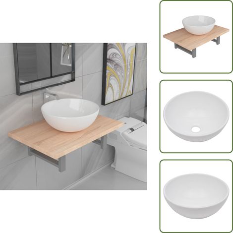vidaXL 2-tlg. Badmöbel-Set Keramik Eichenbraun (1/5)
