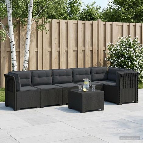 Canapé de Jardin Modulable 6 Places en PP Aspect Rotin avec Coussins Anthracite - PANGIVO (1/5)