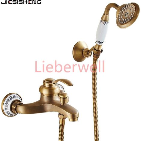 Ensemble de douche simple en laiton Antique, sans pulvérisation aérienne, pomme de douche à main, robinet de baignoire mural pour la maison (1/5)