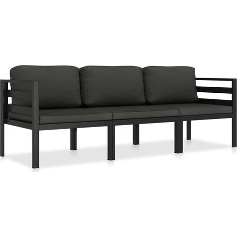 3-tlg. Garten-Lounge-Set mit Kissen Aluminium Anthrazit