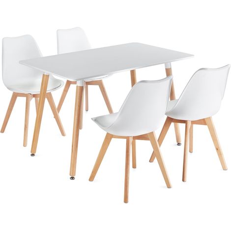 Ensemble table et 4 chaises de salle à manger SHANNON/ABBY 5 p. Blanc (1/5)