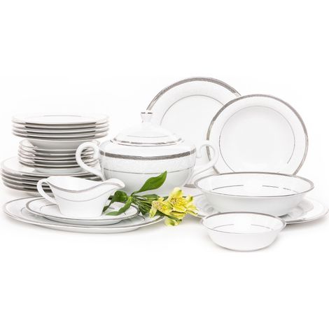 KONSIMO GEOS PLATIN Abendessenservice für 6 Personen (25 Artikel) Porzellan, Platin